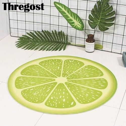 Thregost 3D Fruit Printed Floor Rugs Kitchen Anti-Slip Absorbent Mats Round Flannel Living Room Childrens Bedroom Carpet