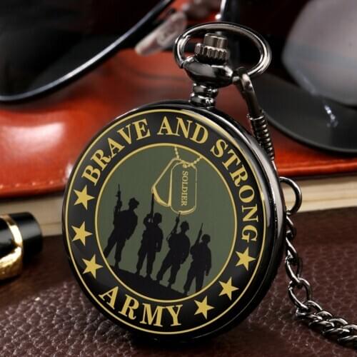 Brave and Strong Army Prints Quartz Pocket Watch Chain Clock Military Watch Art Souvenir Gifts For Men Women Dropshipping