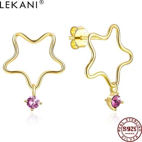 LEKANI Sterling Silver 925 Jewelry Star Cute Earrings For Women Purple Austria Crystal Hanging Stud Earring Engagement Gift