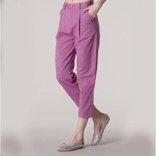 Summer Linen casual pants women' loose solid color cotton and linen harem pants womens pants was thin trousers women plus size