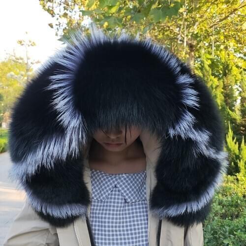 Super Large 100%Real Fox Fur Collar FurTrim For Down Coat Hood Women Winter Warm Scarf Luxury