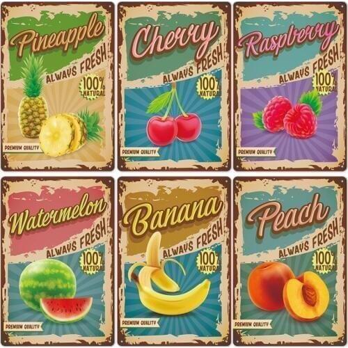 Fruit Metal Sign Vintage Tin Sign Plaque Metal Vintage Wall Decor for fruit shop Retro Metal Posters Iron Painting