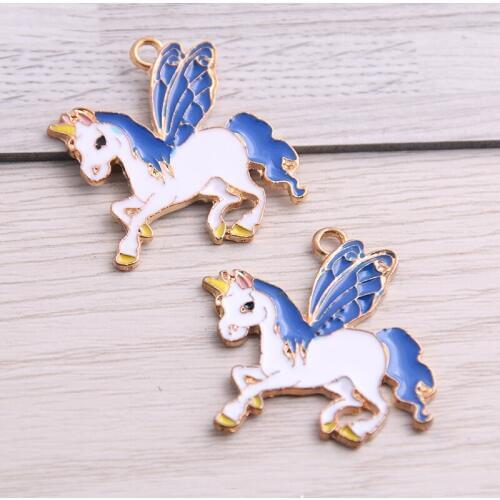SWEET BELL 2pcs 33*33mm Alloy Metal Blue Drop Oil Pegasus Charms For DIY Bracelet Necklace Jewelry Making