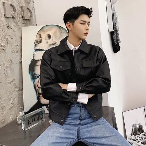 Mens Casual Leather Black PU Leather Thin Motorcycle Jacket Lapel Clothes Slim Coats Trendy Fashion Slim Fit Outerwear S-3XL