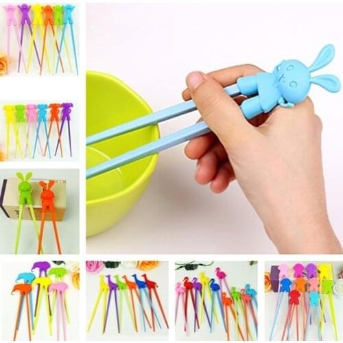 Newcomdigi 1 Pair creative Childrens Cartoon Melamine resin Silicone Training Chopsticks Random Color