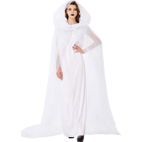 New White Ghost Bride Costume Halloween Party Stage Performance Cosplay Fancy Costume Women Long Dress And Cloak