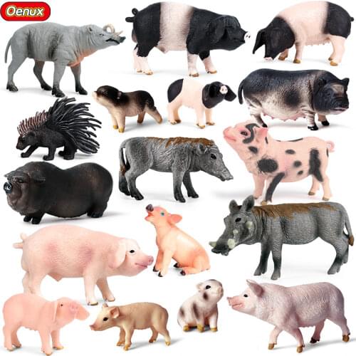 Oenux Poultry Farm Animals Model Simulation Pig Swine Sow Porcupine Boar Action Figures Figurine Lovely Educational Kids Toy