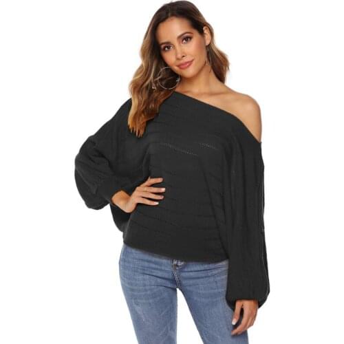 Autumn And Winter New Women Sweater Sexy One-word Neck Strapless Lantern Sleeve Solid Color Sweater All-match En
