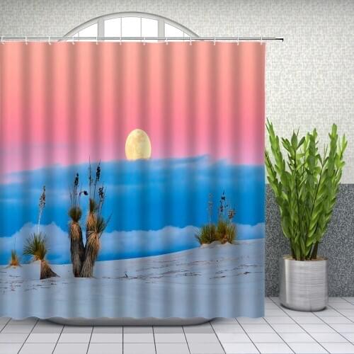 Landscape Shower Curtains Desert Green plant Sunset Dusk Scenery Bathroom Decor Home Bath Waterproof Polyester Curtain Set