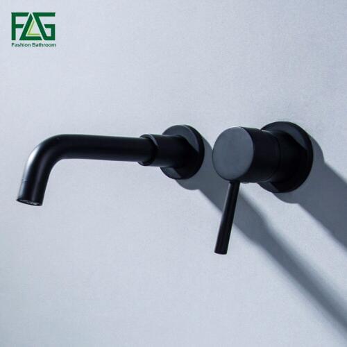 Basin Faucet Black Brass Wall Mounted Single Handle Sink Faucet Flexible Spout Hot Cold Bathroom Water Mixer Tap