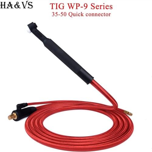 WP9 TIG Welding Torch Gas-Electric Integrated Red Hose Cable Wires 5/8 UNF Quick Connector 4M 35-50 Euro Connector 13Ft