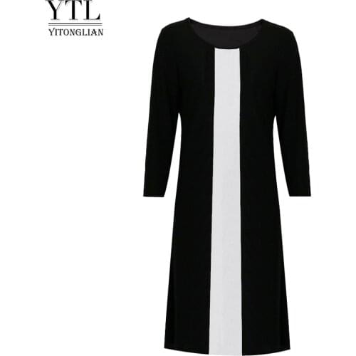 Yitonglian Plus Size Women Clothing Winter New Style Long Sleeve Colorblock Dress Party Office Black White Dresses H412