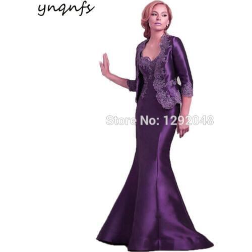 YNQNFS M65 Two Piece Mother of the Bride Dresses with Jacket Outfits Long Robe Soiree Vestido Party Gown Dinner Formal Dress