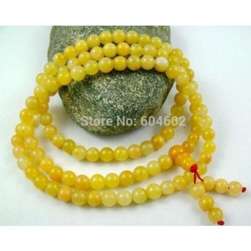 6mm Tibet Buddhism 108 Yellow Chalcedony Prayer Bead Mala