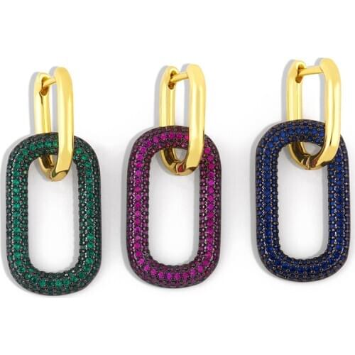 OCESRIO Multiple Color Rectangle Hoop Earrings Women CZ Jewelry Colorful Rectangle Earring Hoops For Party Birthday Gift erha007