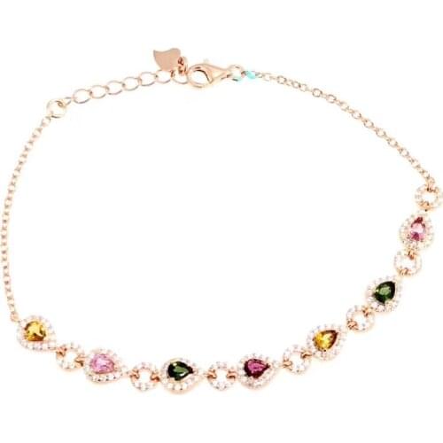 Natural Multicolor tourmaline Bracelet Natural gemstone Bracelet 925 silver Fashion Lovely water drop Female party gift jewelry