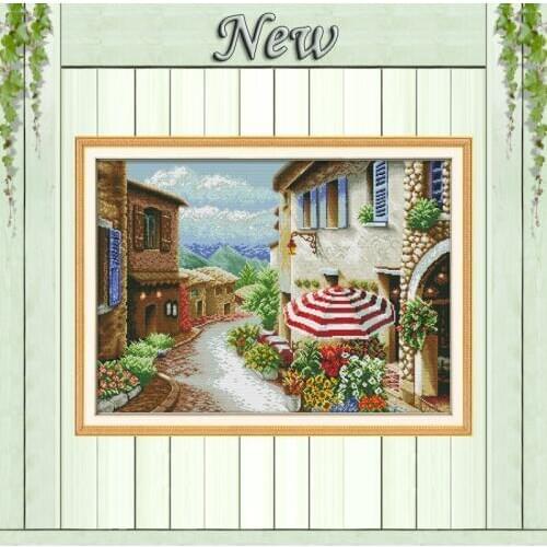 A street view scenic Europe painting counted print on canvas DMC 14CT 11CT DIY Cross Stitch chinese Embroider Needlework kit Set