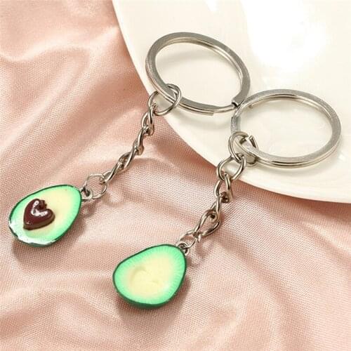 1Pc 3D Printed Soft Pottery Avocados Keychain Jewelry Couples Jewelry Fruit Key Chain Ring Keyring Couple Bag Chain