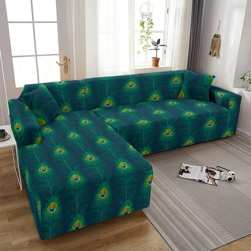 1Pcs Peacock Sofa Covers for Living Room Stretch Sofa Protector Anti-dust Elastic L-shape Corner Couch Cover Loveseat Chair