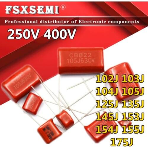 10pcs CBB22 polypropylene film capacitor 250V 400V 0.1uf 0.01uf 1uF 102J 103J 104J 105J 115J 125J 135J 154J 155J 175J