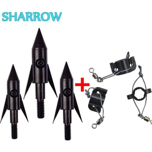 3Pcs 140 Grain Archery Bowfishing Arrowheads Tips 2 Fixed Broadheads + 3pcs Bowfishing Safety Slides For Shooting Accessories