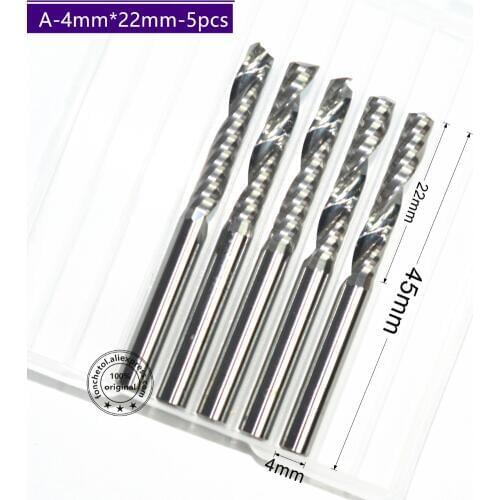 4mm*22mm-5PCS,Free shipping CNC solid carbide End Mill,tungsten steel 1 flute spiral milling cutter,PVC,MDF,Acrylic cutter