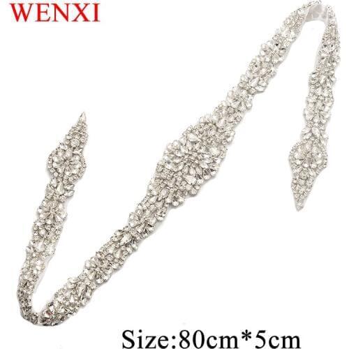WENXI 5PCS Rhinestones Applique Accessory For Wedding Dress Belt Clear Rose Gold Crystal Applique For Bridal Belt WX854