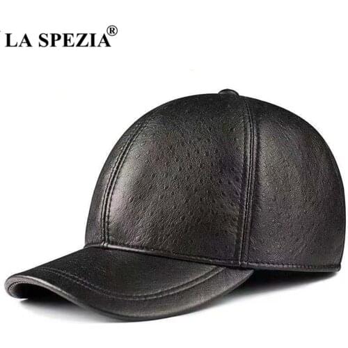 LA SPEZIA Baseball Cap Sheepskin Genuine Leather Hats for Men Brown Black High Quality Real Leather Mens Brand Winter Hat