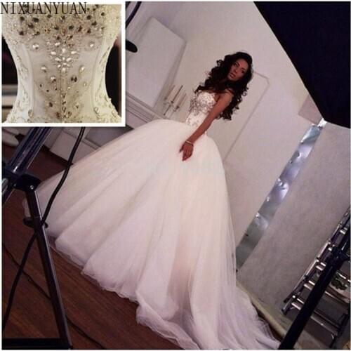 Sparkling Crystal Ball Gown Wedding Dress 2021 Sweetheart Spaghetti Straps Beads vestido de noiva Bridal Dress robe de mariee