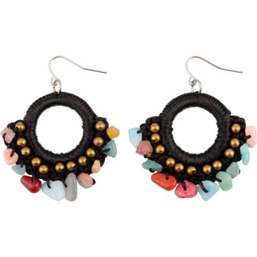 Bohemain Handmade Drop Colorful Stone Statement Earrings for Women Black Rope Braided Gold Color Bead Drop Earrings Jewelry