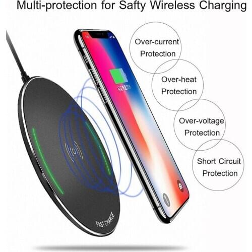 QC3.0 Fast Wireless Charging Pads for iPhone 12 X XR XS Max 8 7 Qi Metal 10W Wireless Charger for Samsung Galaxy Series
