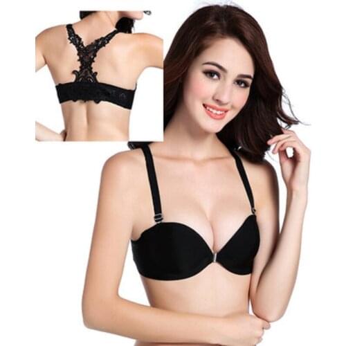 Y-shaped Seamless Bra Front Buckle Beautiful Back Lace Flower Gathered Bra Adjustable Underwear Without Steel Ring