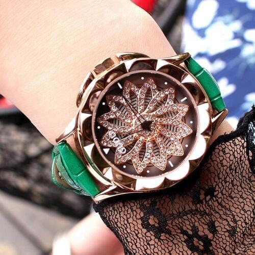Top Quality Guou Brand Lady Casual Wristwatches Genuine Leather Dress Watch Women Rotation Dial Quartz Watches Waterproof Hours