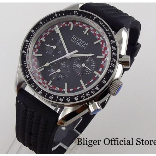 BLIGER Business Men Watch Steel Bracelet Date Weekday Display Mineral Glass Big Second Hand Steel Case Sub Dial