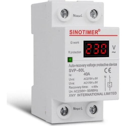230V AC 40A LED Display Din Rail Automatic Recovery Over Under Voltage Relay Protective Device Overvoltage Protector