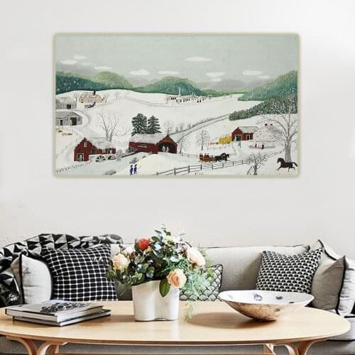 Holover Grandma Moses"Over The River To Grandmas House"Anna Mary Robertson Canvas Painting Western Art Decor Poster Aesthetic