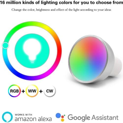 GU10 WiFi Smart LED Bulbs RGBW C+W White 5W Dimmable Lamps Smart Life Remote Voice Control Light Bulbs Work with Alexa/Google