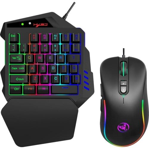 HXSJ J300 V500 Keyboard and Mouse Combo With RGB Lighting Programmable Gaming Mouse+Onehanded Game Keyboard for PS3、PS4、XBOX one