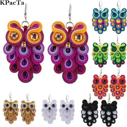 KPacTa 2021 vintage Owl Bird Earrings French Clip Hoops Fashion Earrings For Women Tassel Earrings Soutache Jewelry Party Gift