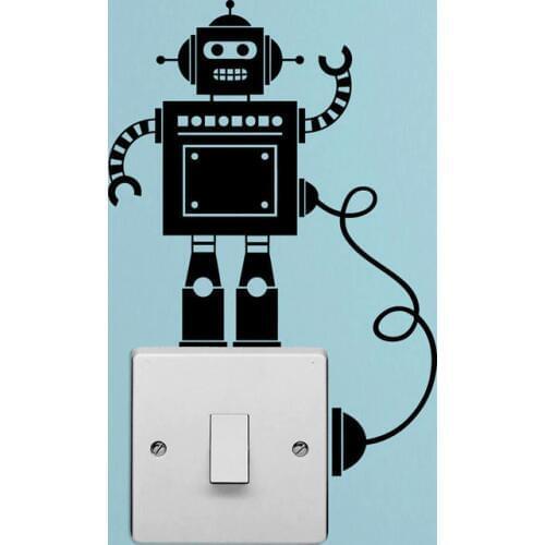 Tiny Robot Light Switch with Wire Vinyl Decal Wall Stickers 4WS0123