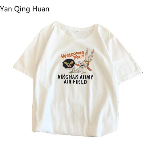 Yan Qing Huan Summer Cotton Ins Hot Explosions Harajuku Short-sleeved Letters Animal Print Pattern Womens Wild Trend T-shirt
