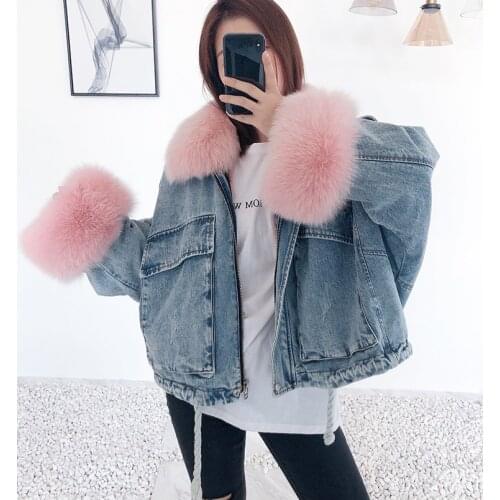 Maylofuer New Jean Demi Jacket Detachable Rex Rabbit Fur Liner with Real and Natural Fox Fur Collar Coat Women Winter Fur Parka