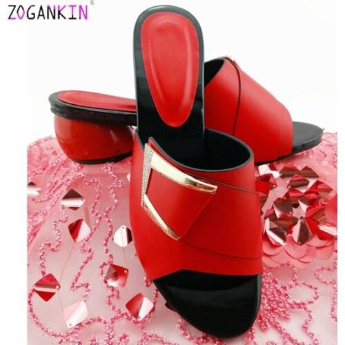 Fashionable Italian Style Shoes Hot Selling Nigerian Slipper Slingbacks African Square Heels for Party without Bag