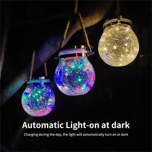 Ball Glass Jar Crack Solar Light Outdoor LED Garden Hanging Lamp Balcony Layout Decor Christmas Wish Waterproof Night Lights