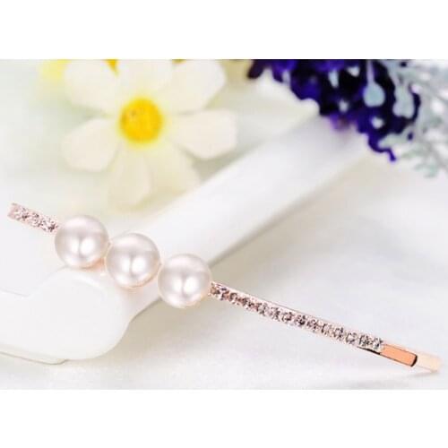 Pack of Two Simple Faux Pearl Long Hair Clip Rhinestone Hair Grips Girls Hair Jewelry Hair Accessories For Women
