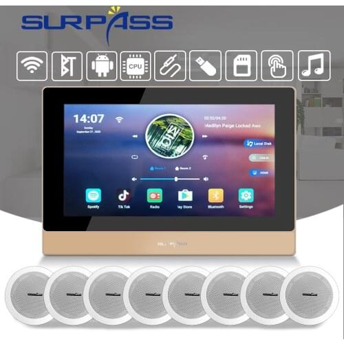 Bluetooth WiFi Touch Screen In Wall Amplifier Android Class D Digital Stereo Audio PA HiFi Ceiling Speaker Kit Smart Home System