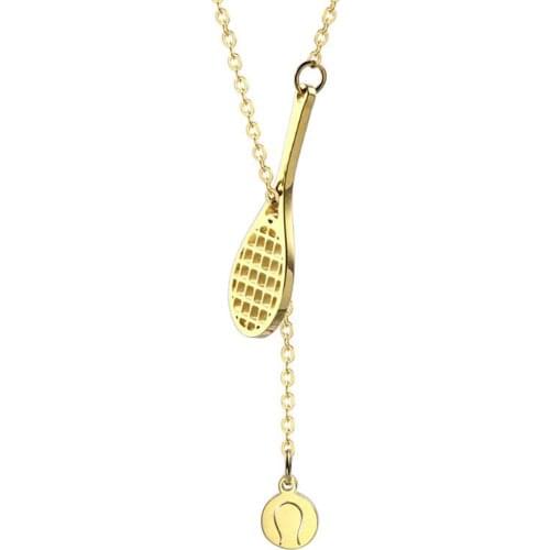 Stainless Steel Gold Tennis and Tennis Rackets Minimalism Long Chain Pendant Necklace Jewelry Gift For Him