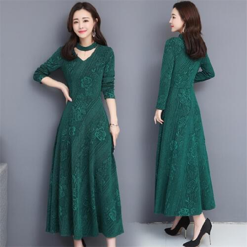 2019 New Women Autumn Dress Casual Long Sleeve Women Vintage Maxi Dress Fashion Printed Dress Elegant Long Dresses Vestidos R799