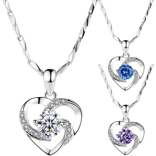 2020 New Fashion Creativecrystal Clavicle Chain Heart-shaped Love Pendant Diamond Necklace Female Jewelry Valentines Day Gifts