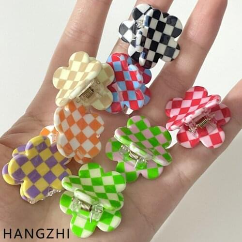 INES New 3Pcs/set Cute Color Grid Checkerboard Hair Clip Flower Resin Hairpin for Women Girls Party Fashion Jewelry HANGZHI 2021